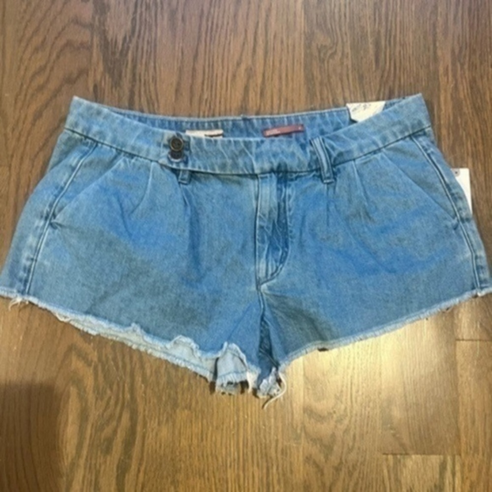 anthropologie Pilcro Pleated Chambray Denim Fray Hem Chino Shorts size 27 y2k J